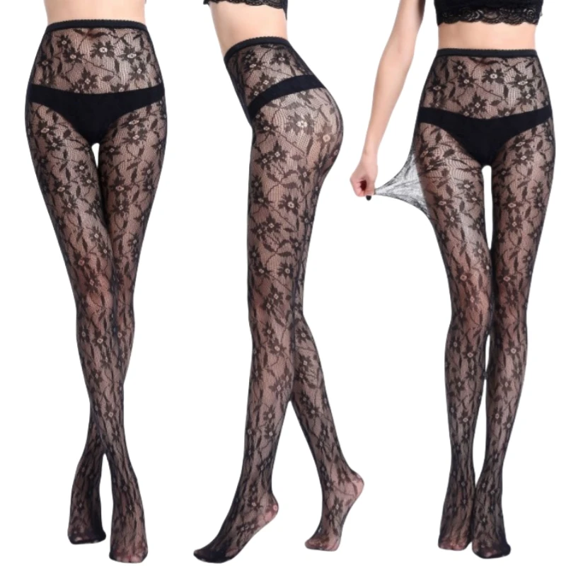 Women's Sunflower Pattern Fishnet Tights Colored Mesh Lace Floral Stockings Black Fishnet Pantyhose Little Floral Lace Tights