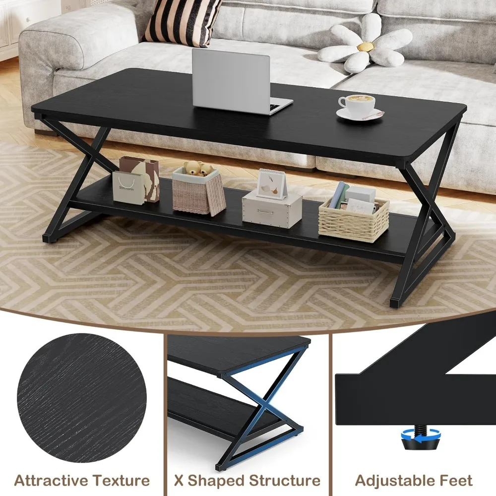 Modern Minimalist Round Corner Coffee Table with Storage Shelf, Wood and Metal Living Room Center Table, Industrial Style