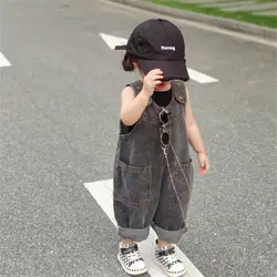 Children Clothing Kids Pants Korean Style Spring and Summer New Fashionable 2023 Girls Retro Denim Suspenders Baby Cute Jumpsuit