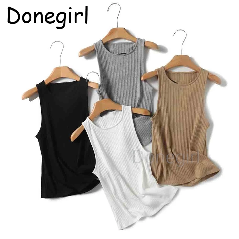 Donegirl Women 2024 Summer New Fashion Basic Rib Vest Chic Round Neck Slim Fit Multicolor Sleeveless Tank Top Mujer