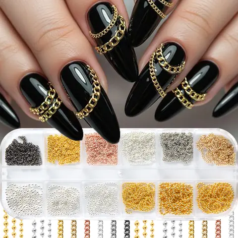 Metal Nail Art Chains,Gold Silver Nail Chain 3D Nail Decoration Charm Personality Nail Jewelry Nail Design Ornament for Manicure