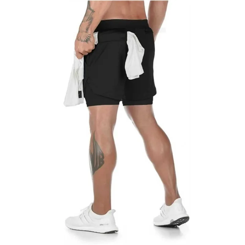 Pantaloncini da allenamento da corsa 2in1 con stampa Attack on Titan Pantaloncini da compressione performanti da uomo con tasca per telefono Abbigliamento sportivo sportivo