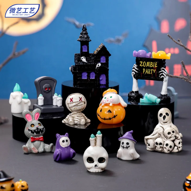

Miniature Halloween Decorations Mummy Skull Rabbit Magic House Ghost Easter Desktop Ornaments