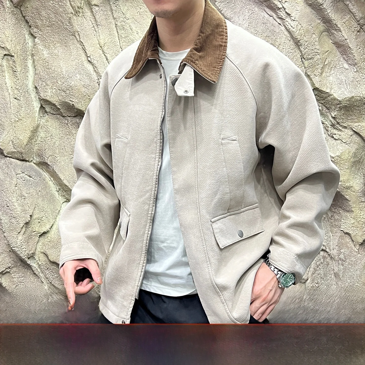 

Роскошная ограниченная винтажная ветровка Barn Sle ex из вельветового лоскутного лацкана Jaet, модная застежка-молния из полиэфирного волокна