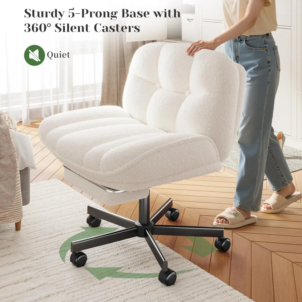 Office chair with footrest, 6.3-inch thick cushion cross chair with wheels, height-adjustable swivel vanity chair.
