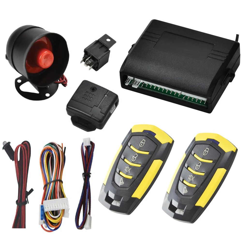 12V Universal Car Security Alam System with 2 Remote Controls & Siren Sensor Remote Auto Door Lock/Unlock & Trunk Rlease