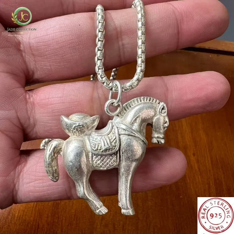 New Vintage Tibetan Silver Horse Pendant, Lucky Wealth Blessing 