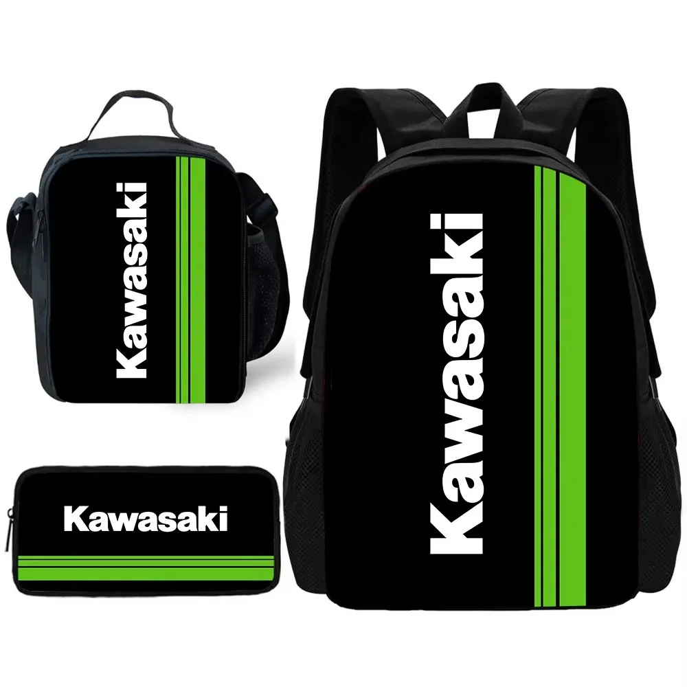 Motorcycle Racing Child School Backpack with Lunch Bags ,Pencil Bags ,School Bags for K-K-kawasakis Boys Girls Best Gift