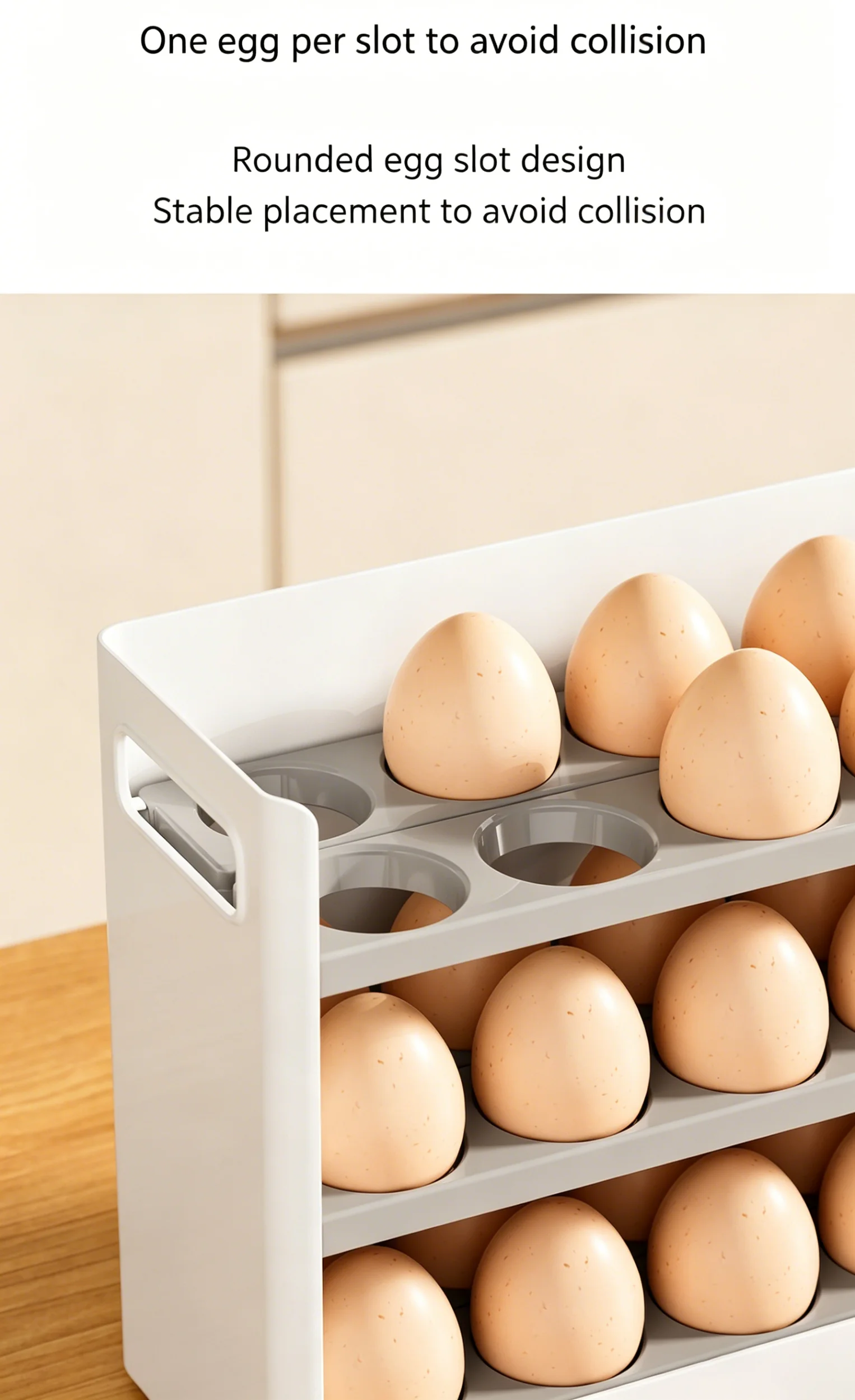 Neue Verbesserte Kühlschrank-Eier-Aufbewahrungsbox Faltbarer Seitentür-Kühlschrank-Eier-Organizer 30-Eier-Spender Aufbewahrungsbehälter – Detail 8