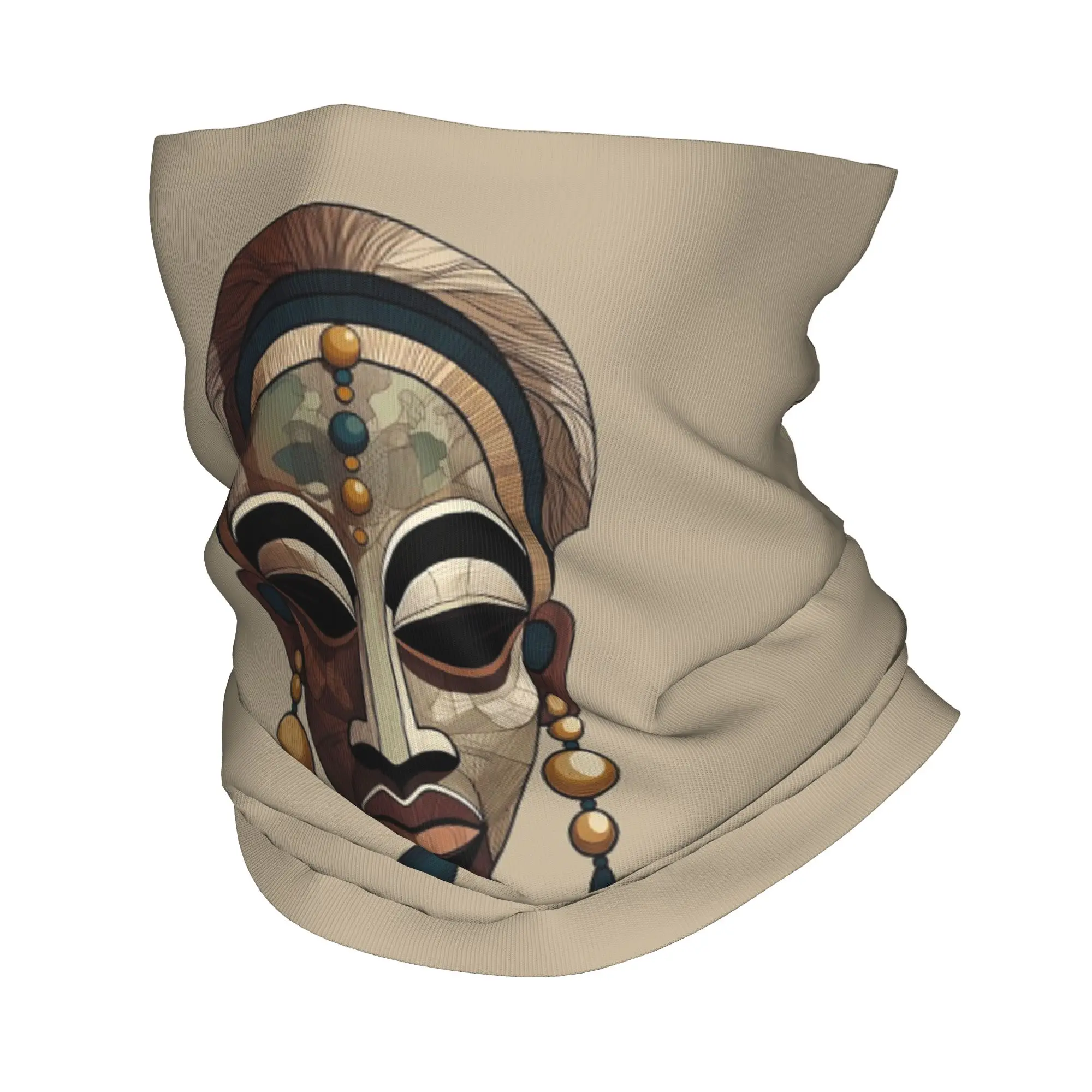 

Earthy Boho African Tribal Mask Beaded Adornment Bandana Neck Cover Printed Wrap Scarf Balaclava Outdoor Sports For Men Women