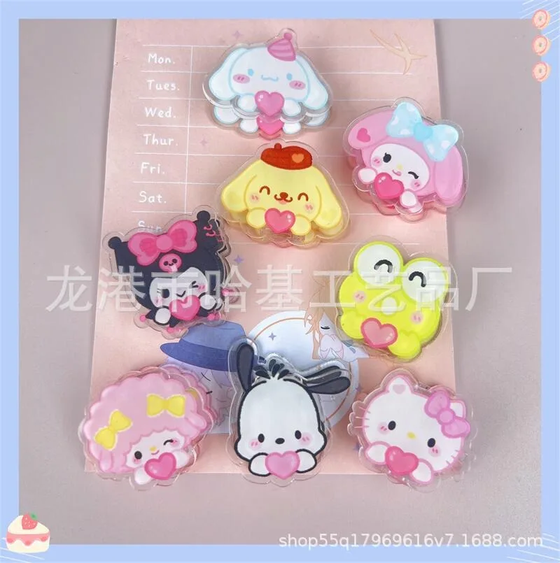 sanrio Anime Periphery Hello Kitty Acrylic PP Clip Cartoon Kawaii Melody Mascot Folder Student Homework Book Double sided Clip