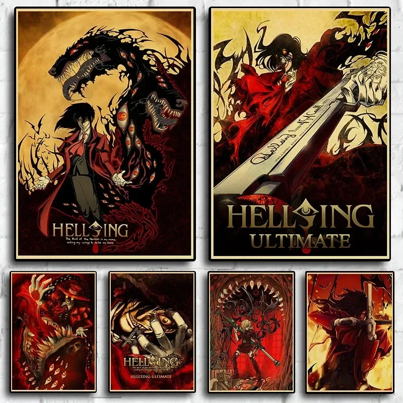 Figura de Anime Vintage OVA Hellsing, póster de lienzo definitivo, estética, impresión del amanecer para el hogar, Mural artístico de pared, decoración de habitación Kawaii
