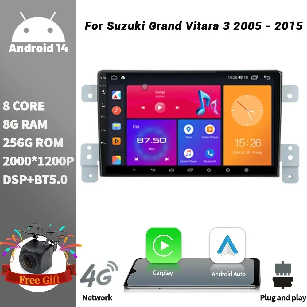 Android For Suzuki Grand Vitara 3 2005-2015  Car Radio Multimedia Player Navigation Wireless CarPlay Screen Stereo