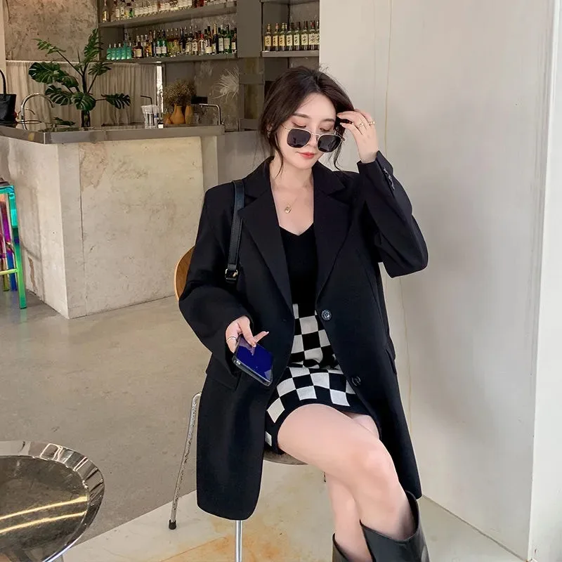 

Womens Black Oversized Blazer Back Split Long Sleeve Single Breasted Casual Loose Fit Jacket