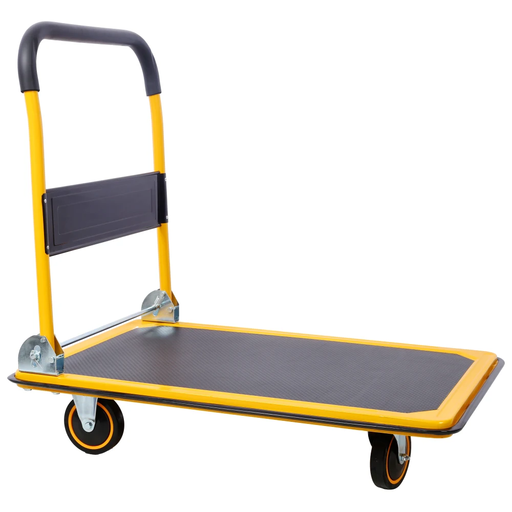 Carrello con piattaforma pieghevole nero e giallo con capacità di peso di 150-300 kg - Ideale per il trasporto senza sforzo