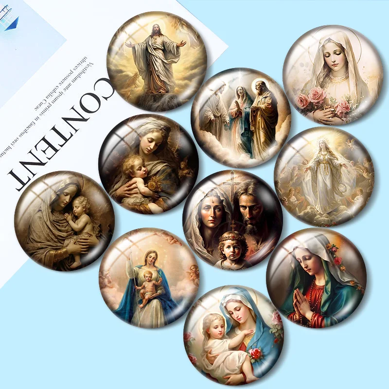 

Blessed Virgin Mary Jesus Christ Watercolor art 10pcs 12mm/25mm/30mm Round photo glass cabochon demo flat backMaking findings