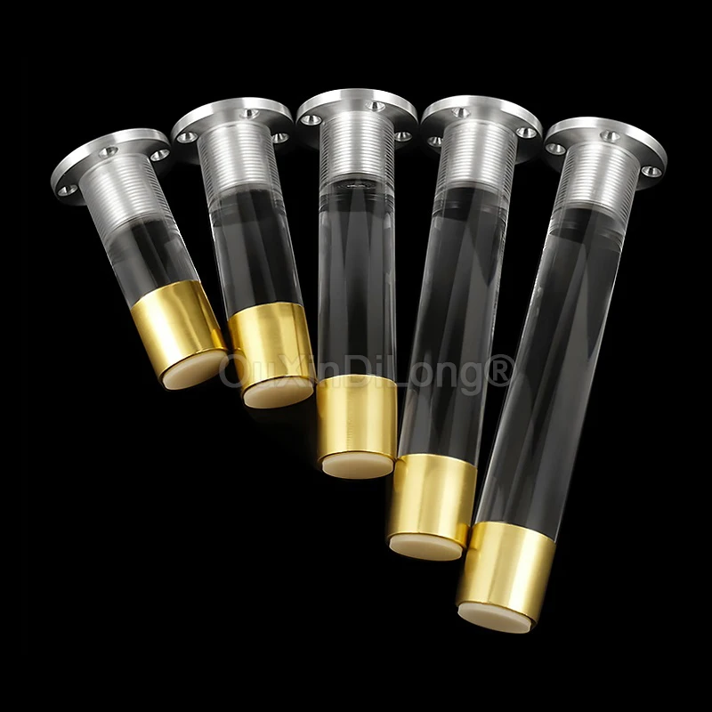 Móveis de acrílico pernas com Gold Caps, Straight Clear Leg, Substituição para sofá-cama armário Dresser, GF1320, 4pcs