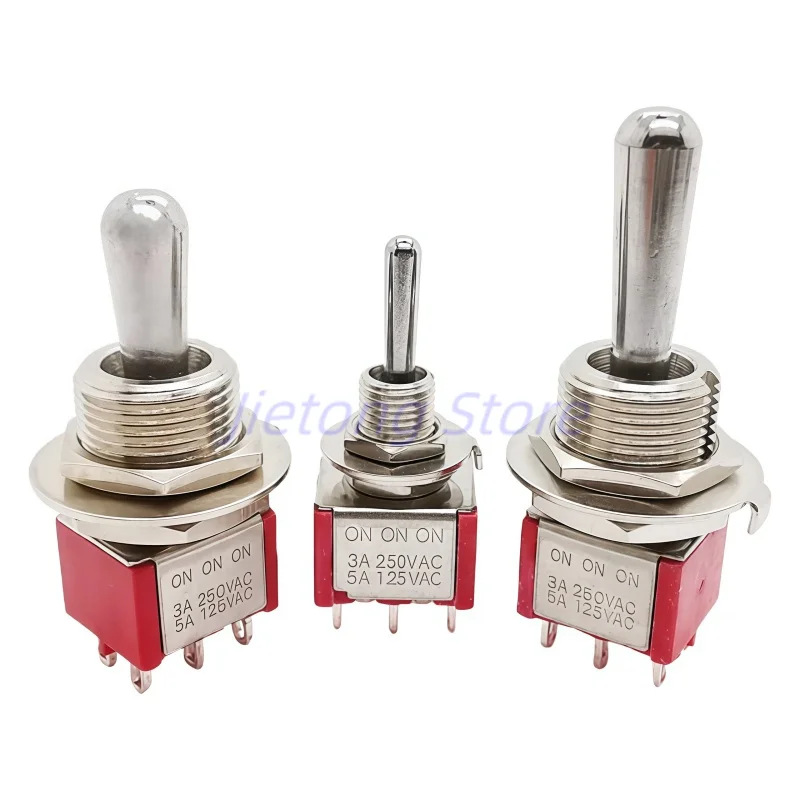 2pcs SH T80-T 6mm 12mm Toggle Switch ON ON ON Panel Mount Threaded Guitar or AMP DPDT 3 Way Sealed Fat Bat Toggle
