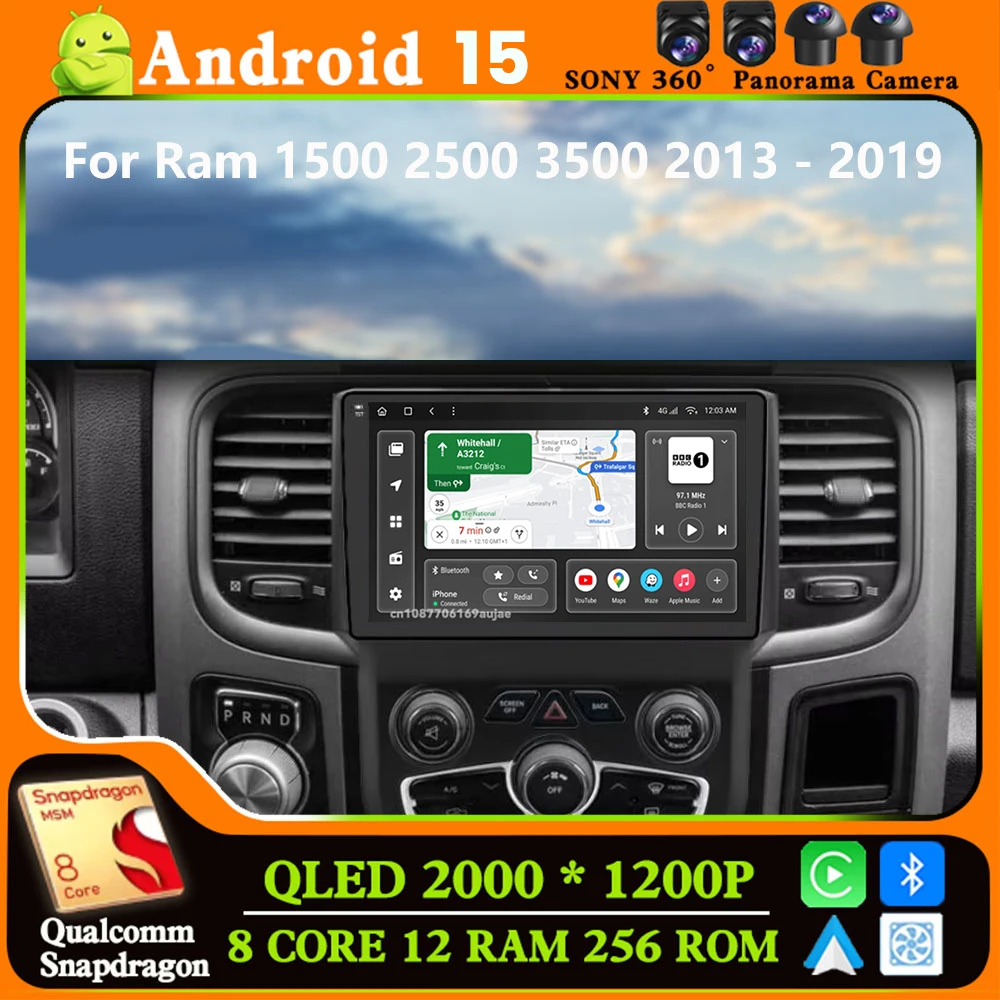 

Android 15 Car Radio For Dodge Ram 1500 2500 3500 2013 - 2019 Stereo BT QLED 4G LTE DSP 5G WIFI Multimedia Autoradio Qualcomm