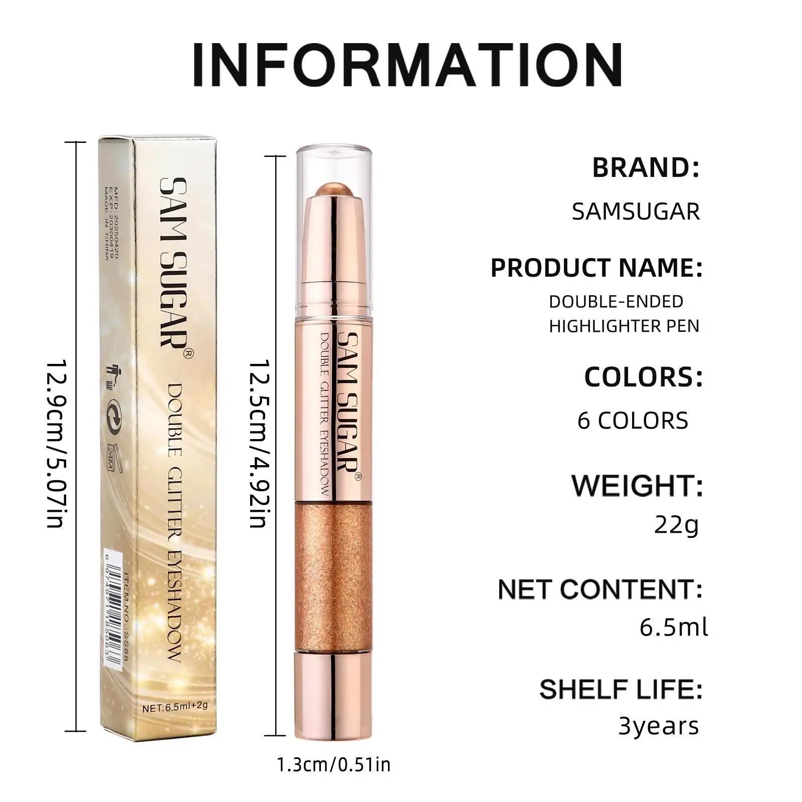 Waterproof Gradient Eyeshadow Stick Glitter Pearl Highlighter Blush 3in1 Brightening Contouring Makeup Double Head Long Lasting