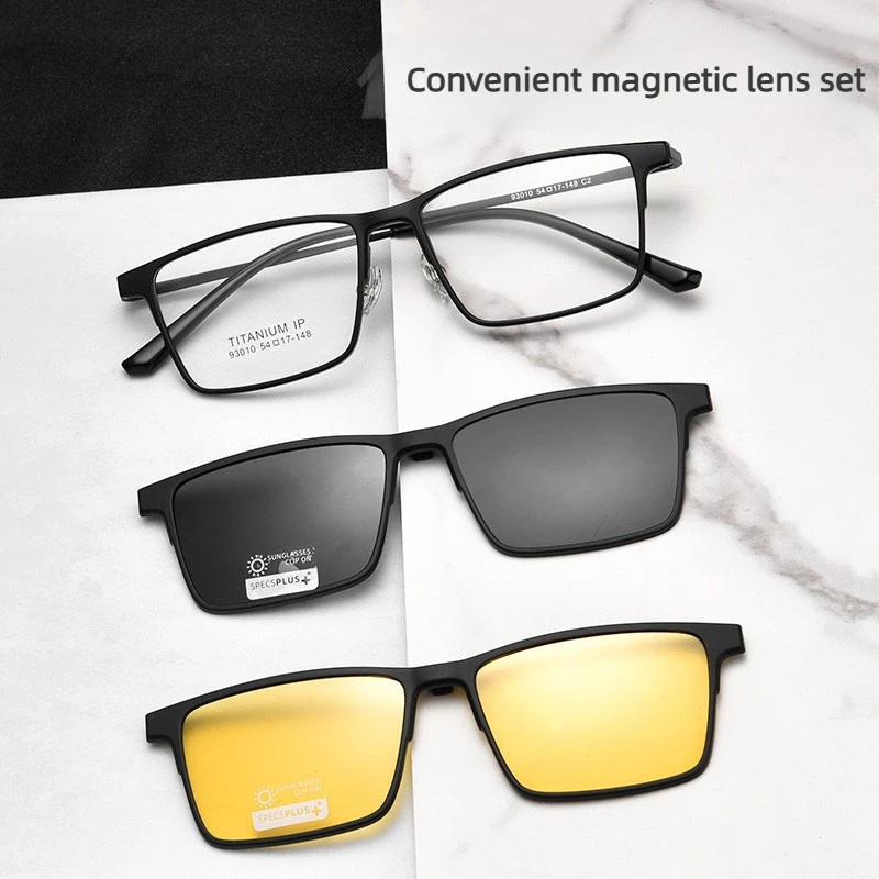 

New 3in1 Titanium Alloy Magnetic Polarized Night Vision Dual-use Driving Anti Glare Shades UV400 Men's Magnetic Eyeglasses Frame
