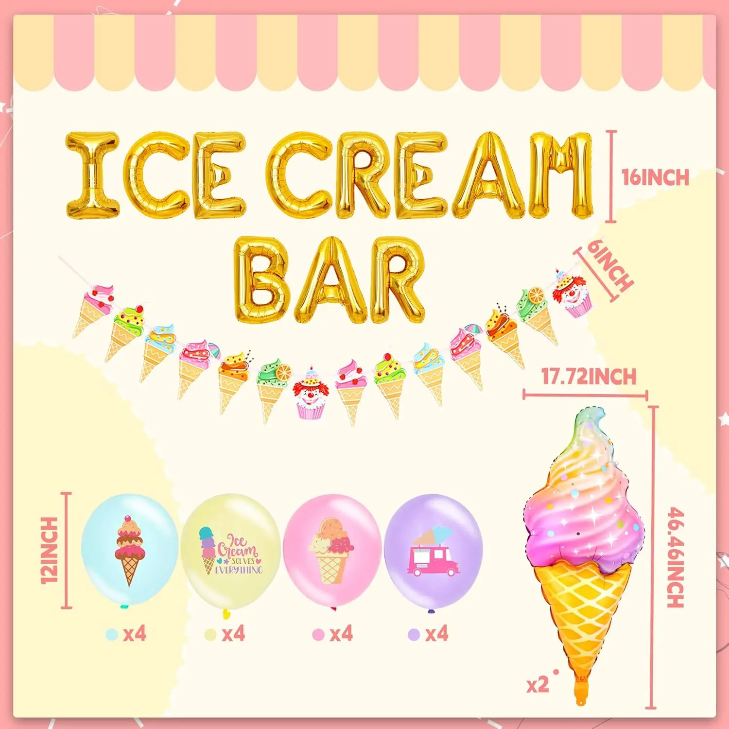 Laventy Ice Cream Bar Decoration Ice Cream Bar Supplies Ice Cream Bar Banner Sign Ice Cream Birthday Decoration