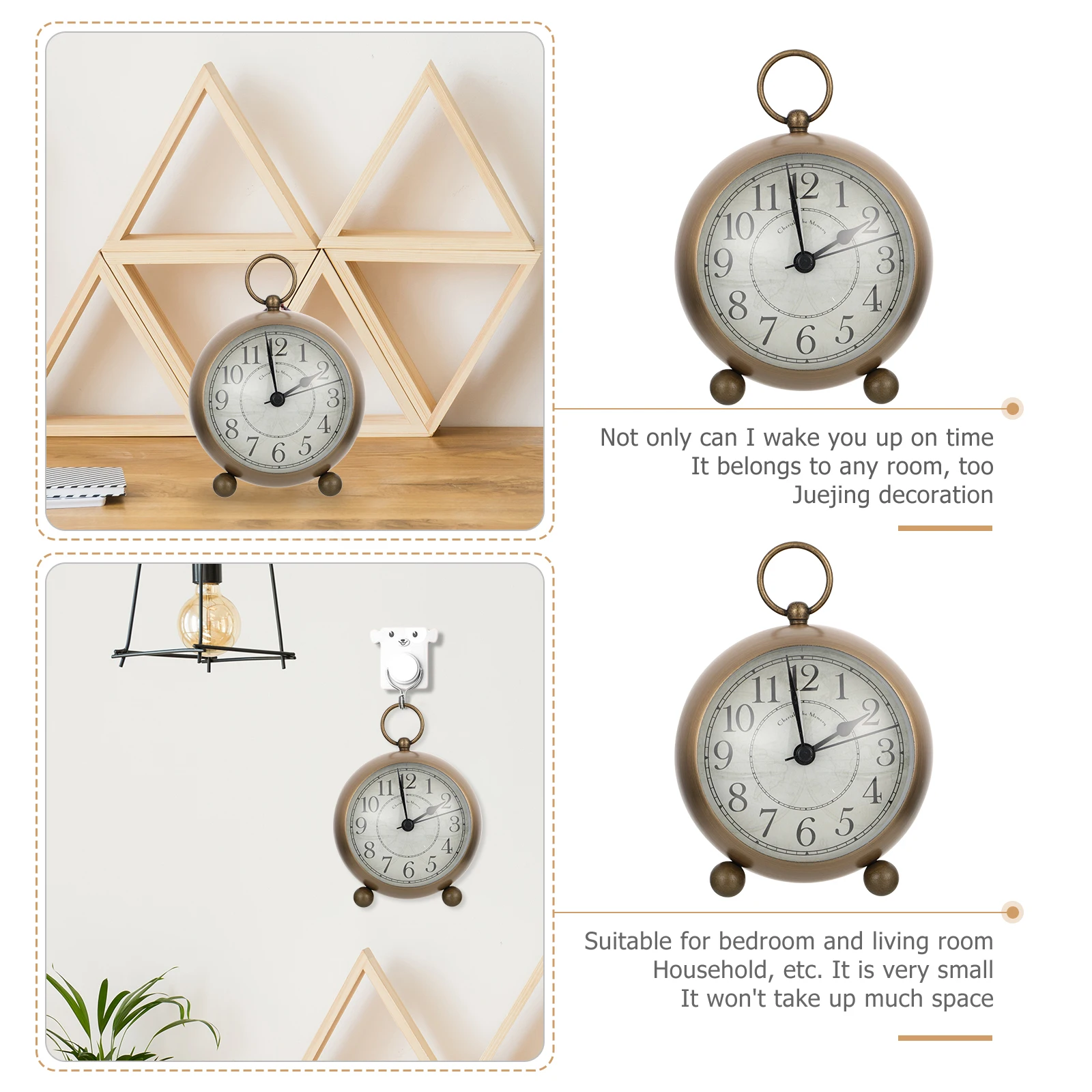 

1pc Silent Luminous Alarm Clock Vintage Desktop Decorative Household Mute Bedside Clock For Bedroom Office Living Room