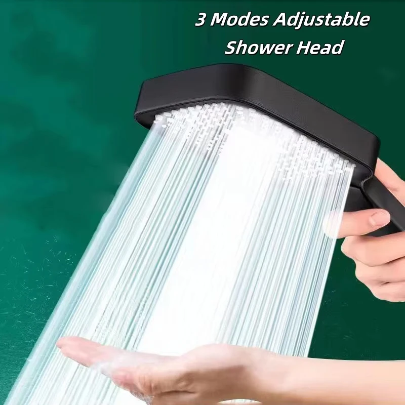 Pressurized Showerhead Square 3 Modes Adjustable High Pressure Bathroom Shower Handheld Large Panel Massage Shower Head 2024 New