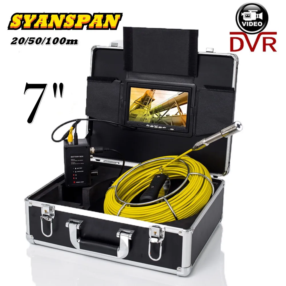 SYANSPAN Pipe Inspection Camera 7Inch Screen Sewer Industrial Endoscope 8GB DVR Wireless WiFi Support Android/IOS 20/30/50/100M