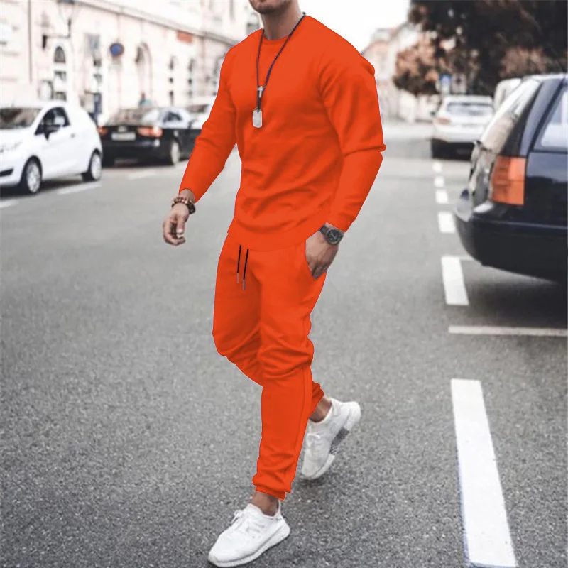 Hot Sales Mens Two-Piece Jogger Sports Suit Warm Autumn Winter Tracksuit Set with Running Sweatshirt And Sweatpants Men Clothing