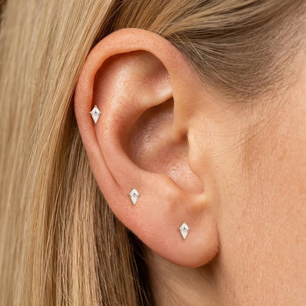 DIeSchein 14K Solid Gold Flat Back Single Stud Earring 5/6/8mm Post Length Tiny Piercing Hypoallergenic Minimalist Gold Earring