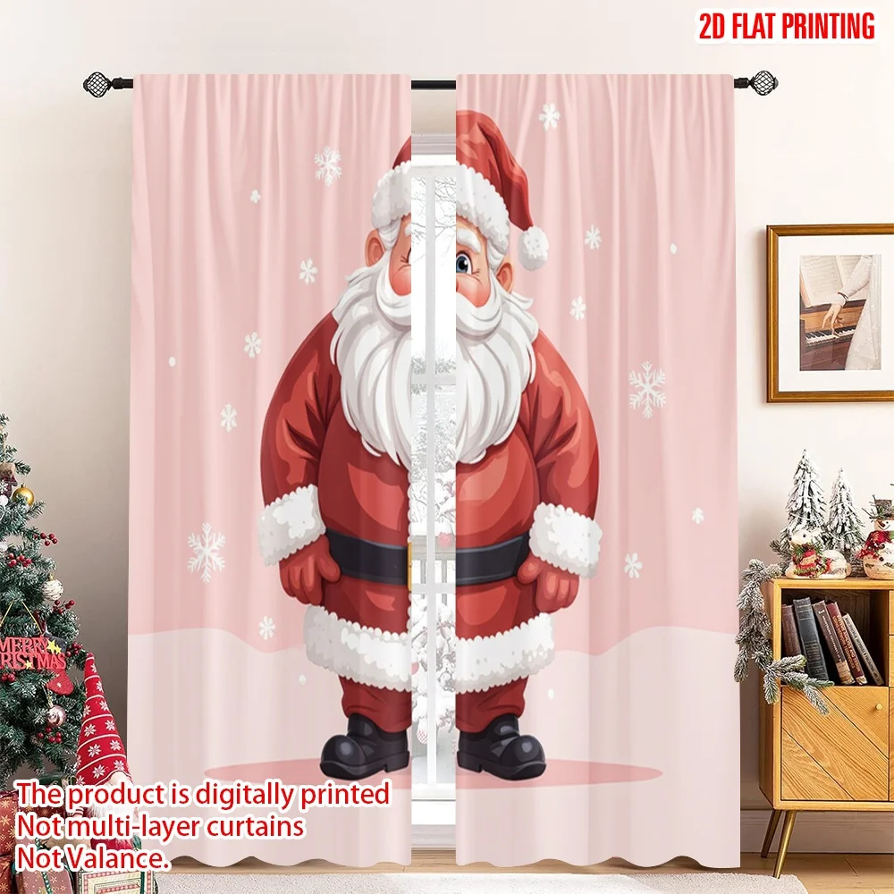 

2pcs 2D flat printing Merry Christmas Popular Window Curtains Santa Claus Watercolor Christmas Holiday 100% Polyester Fabric