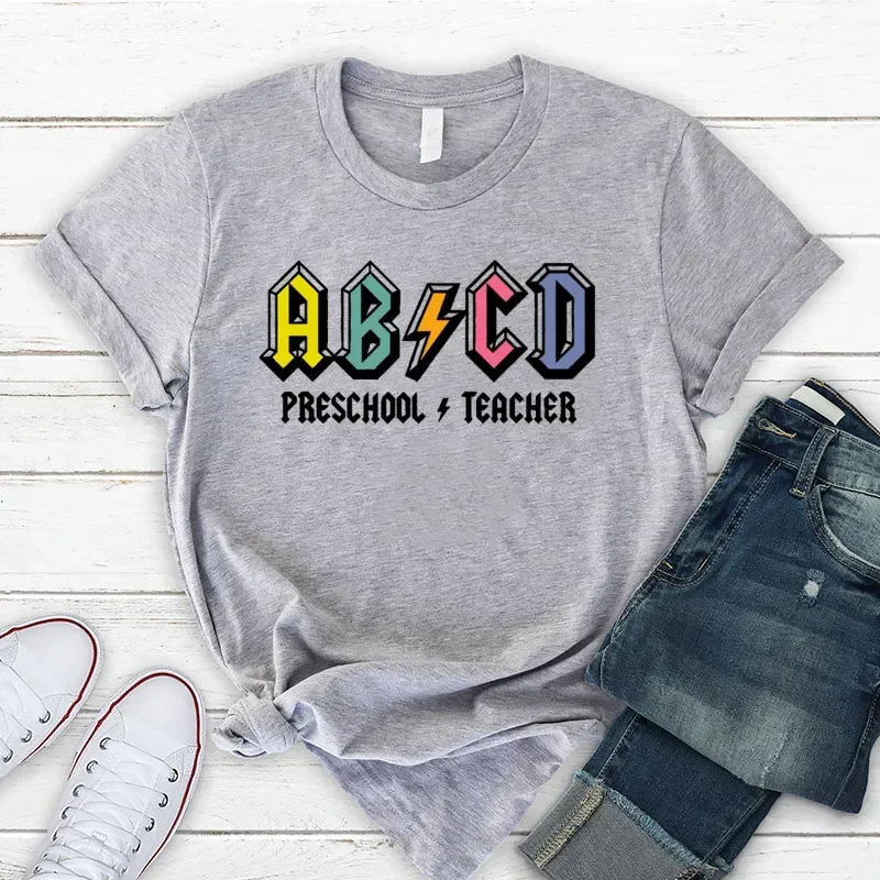 Preschool Teacher Shirt Fashion Kindergarten Teacher Life Shirts  Funny Alphabet T-Shirt  O Neck Casual Graphic Top Tee