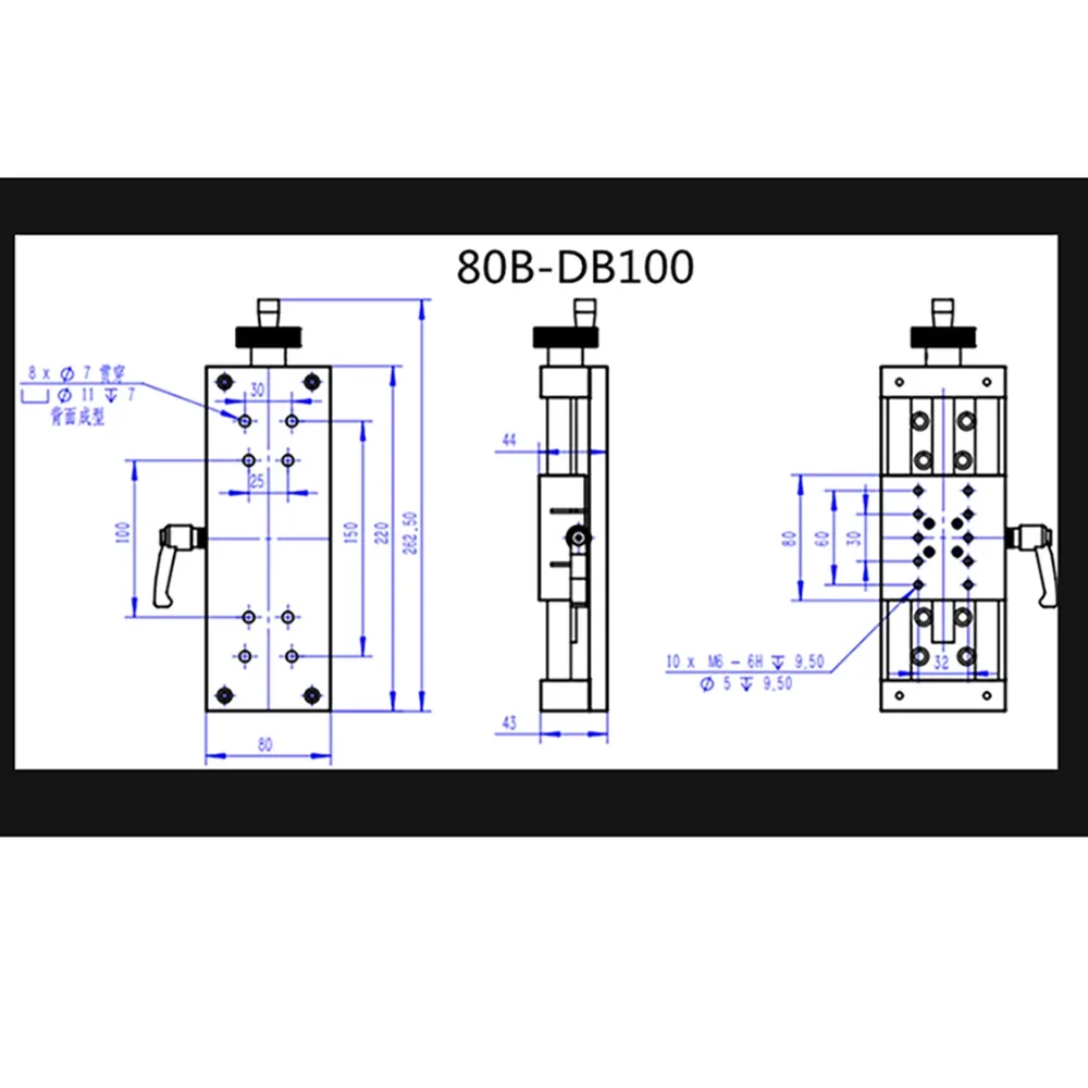 80B-DB-100 Manual Precision Translation Platform Mini X-Axis Manual Sliding Table Heavy-Duty Slide Stroke 100MM