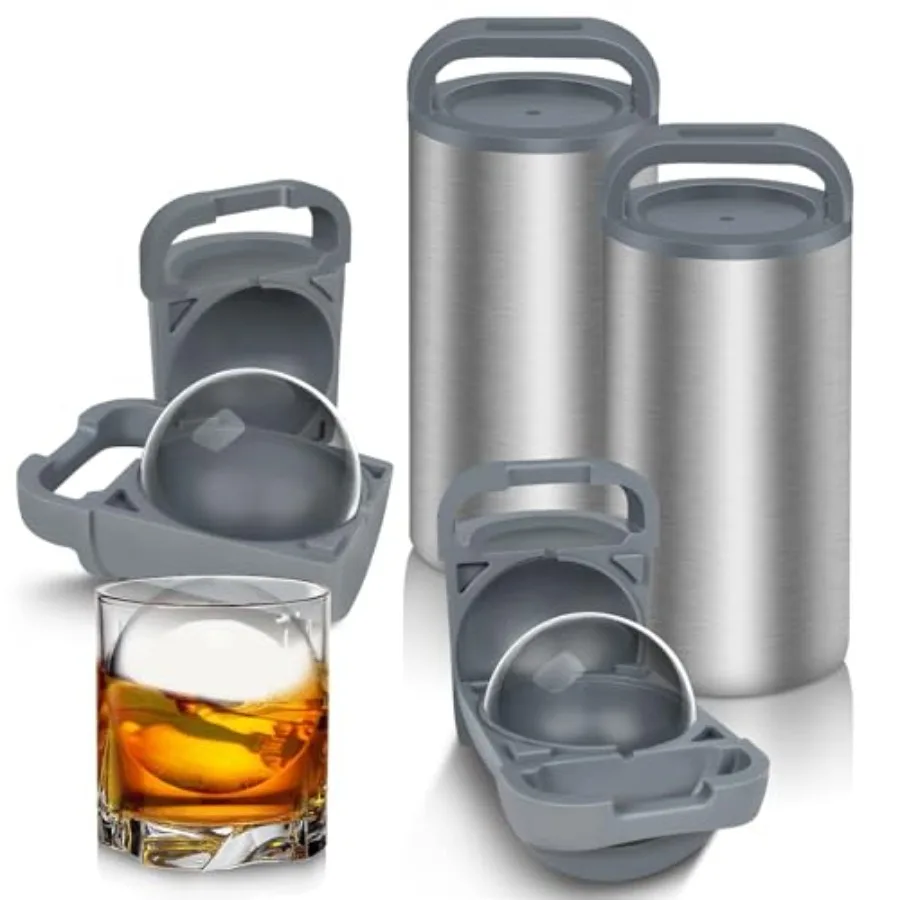 

Clear Ice Cube Maker 2.4" Stainless Steel and Non-BPA Silicone Ice Ball Maker Mold for Cocktails Drinks and Bourbon Whiskey Gif