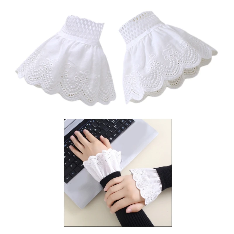 

Hollow Fake Sleeve White Wrist Cuffs Girls Blouses Shirt Ornaments for Casual