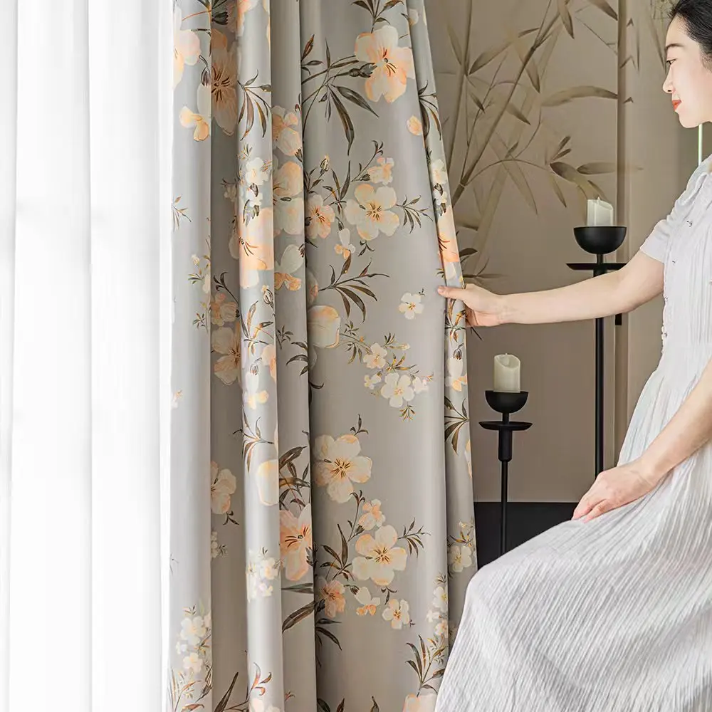 

Camellia Patterned Blackout Curtains for Living Room Blinds Curtain for Girls Bedroom Floral Drapes Cortinas High Shading 90%