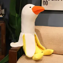 Giant 110cm Fluffy Banana kaczka pluszowa zabawki poduszka do spania Cute Animal nadziewane Swan Goose lalki mata podłogowa dla dzieci dziewczyny prezent urodzinowy