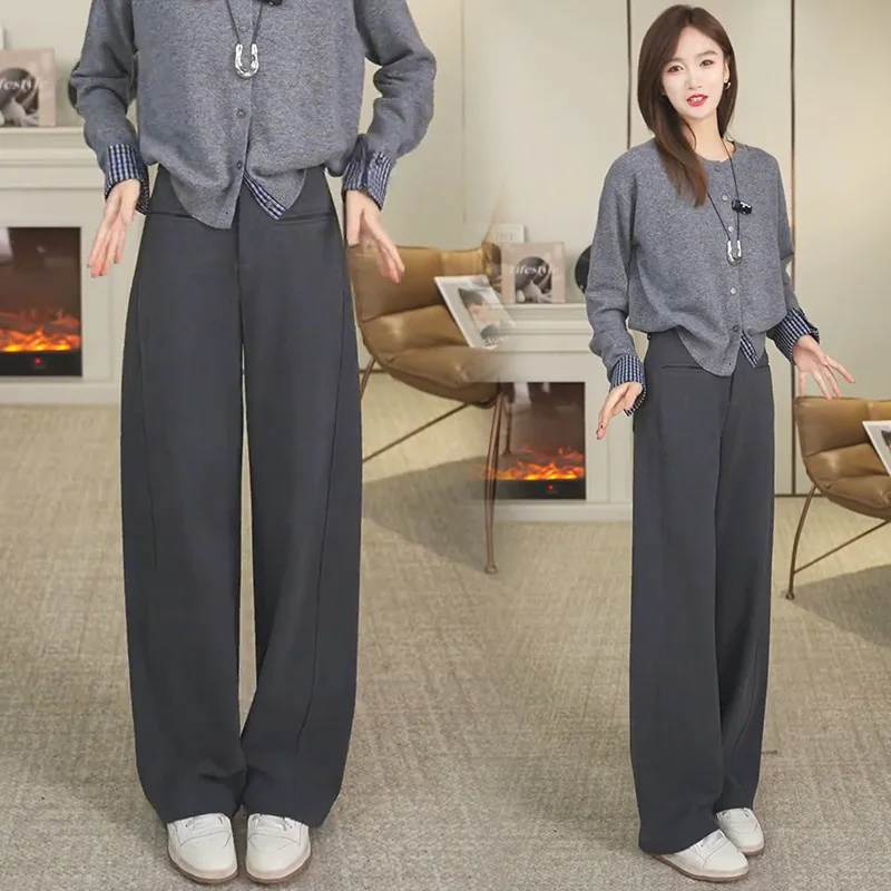 

Hot-Selling Winter Thickened Woolen Pants Women Elegant Straight-Leg Pants Slim Fit Fleece-Lined Casual Pants