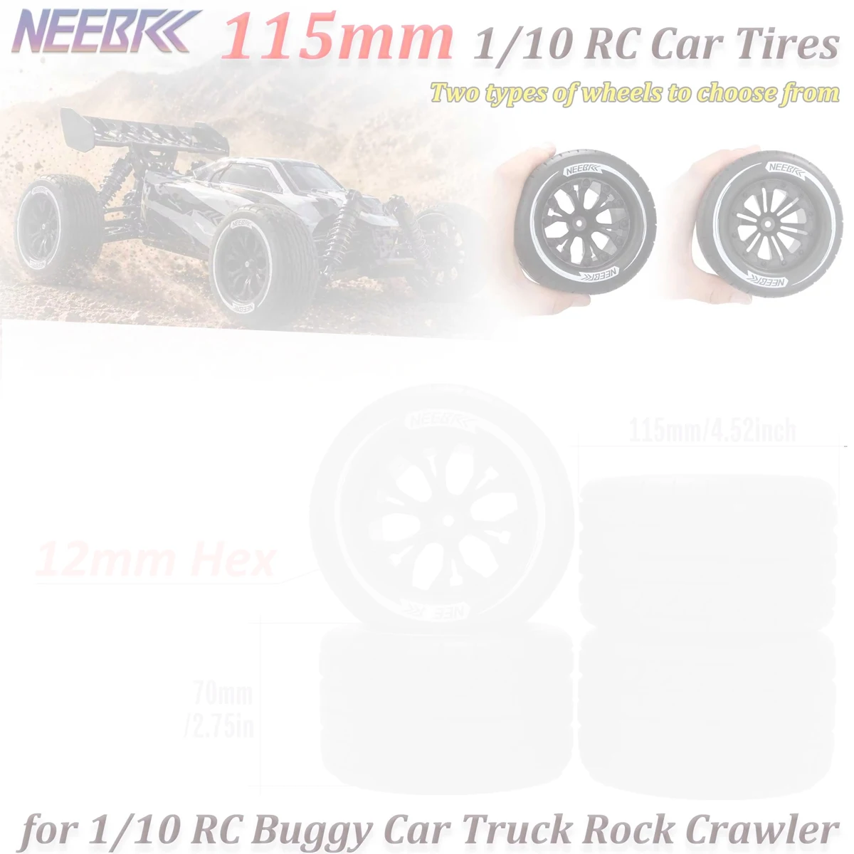 

4PCS 115mm RC Tires 12mm Hex Wheel Tyre Skidproof Wear-resistan for 1/10 RC Car Buggy Truck HPI HSP Savage XS TM Flux LRP Parts