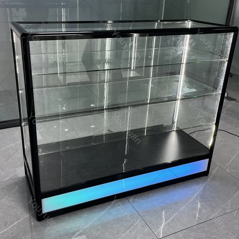 (Customized) 60inch retail store glass smoke shop showcase kiosk aluminum frame display showcase full version show