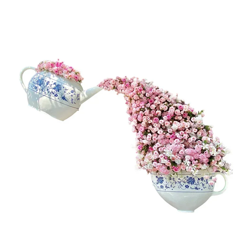 

Simulation waterfall flower teacup teapot fiberglass, sculpture tea set model scenic spot