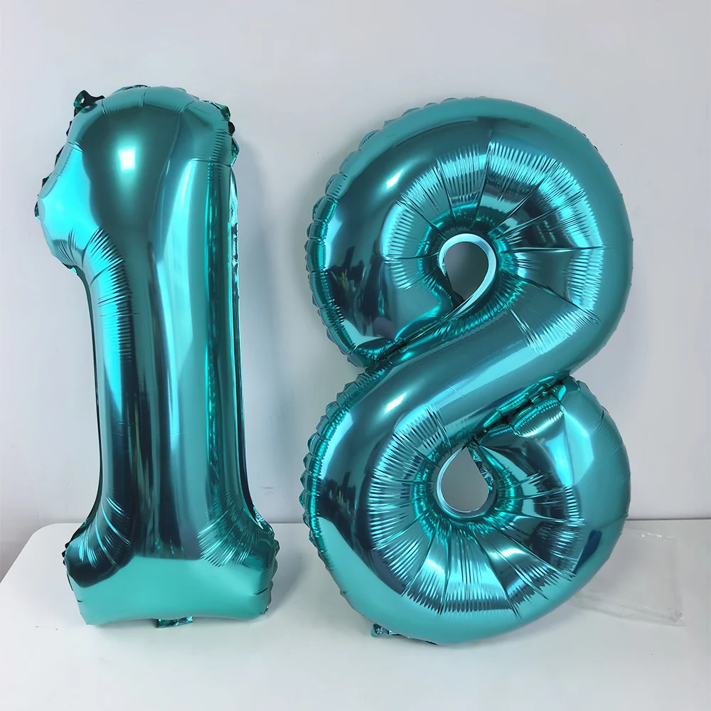 32inch Teal Blue Number 18 Balloon Big Size Foil 0-9 Digital Balloon Baby Shower Birthday Party Supplies Photo Props Balloon