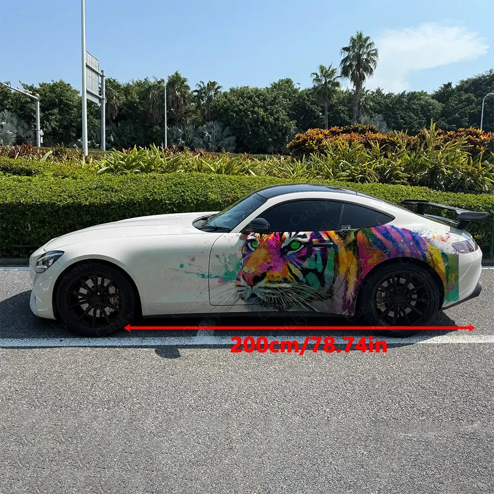 

Водонепроницаемая виниловая пленка для автомобиля с акварельным тигром и цветочным узором, наклейка на весь кузов, скрывающая царапины, защитная пленка для автомобиля