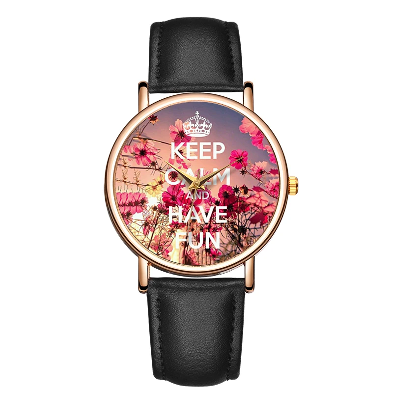 Conjunto de Reloj de cuarzo para mujer, pulsera de cuero con flores, resistente al agua, con esfera redonda ligera, a la Moda