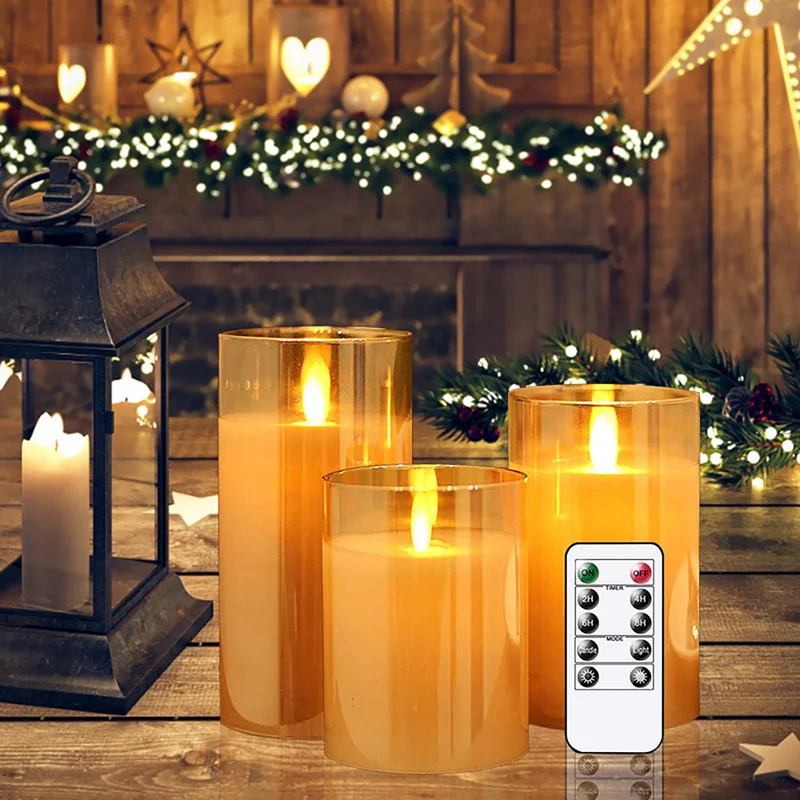 3pcs Flickering Flameless Candles Battery Powered Flickering Candles Led Tea Lights Party Decorative Fake Candles WIth Control