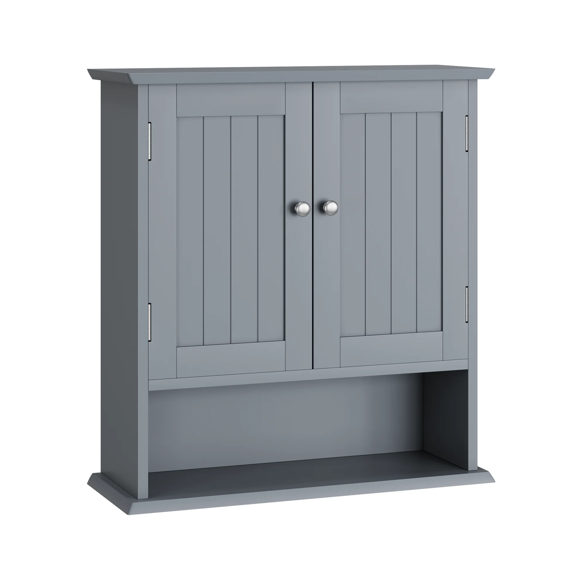 Wandgemonteerd badkamermeubel met 2 deuren en verstelbare planken, grijs MDF, 54,6 x 19,8 x 60 cm