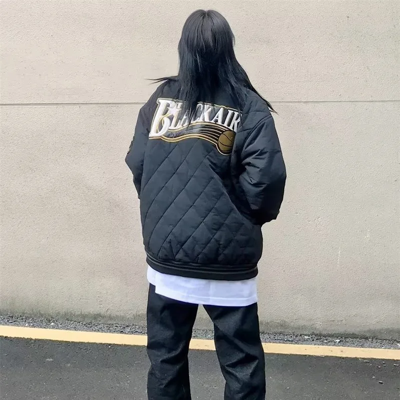 معطف رجالي كبير الحجم بنمط الماس مطرز من القطن Jaet Thiened للخريف والشتاء فضفاض مناسب كلاسيكي بسحاب للإغلاق