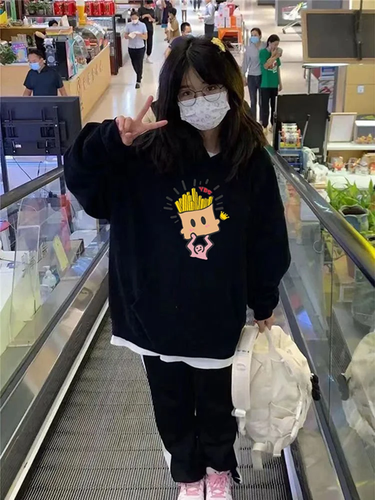 

Stealing French Fries Hoodie Men's Spring Autumn Heavyweight American Lazy Chic Jaet Street Trend Couple's Hooded Top