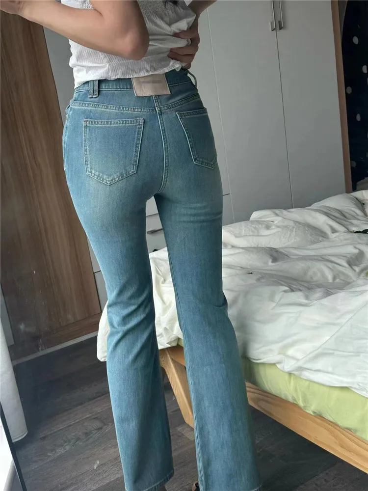 

Extended High Waist Slimming Micro Flared Jeans Women's Elastic Light Washed Long Leggings High Waist Bell Bottoms